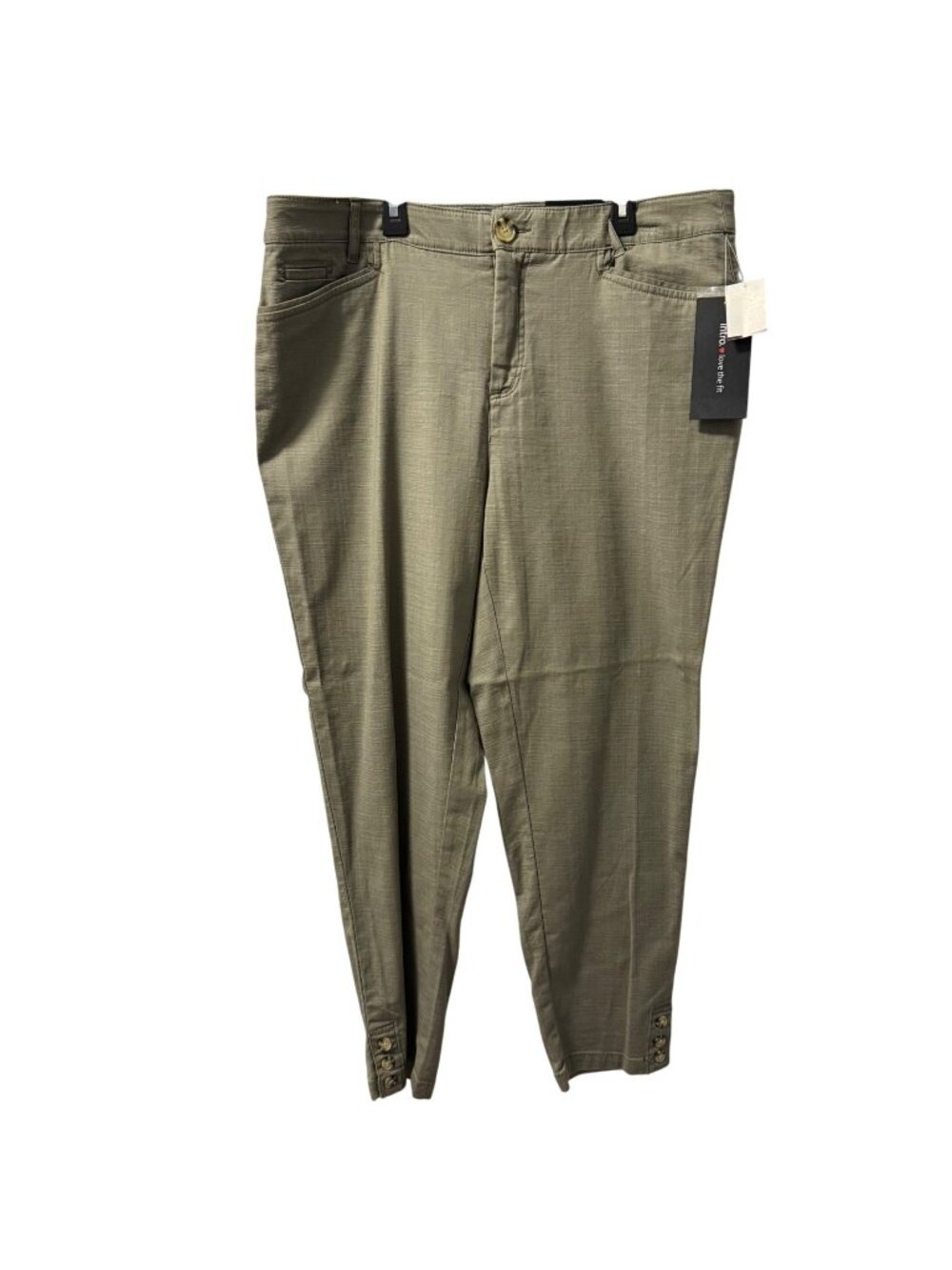 Intro. Kris Ankle Stretch Cotton Slub olive green Pants Size 16 women NWT